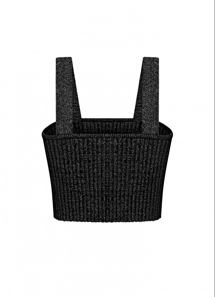 RIBBED KNIT CROP TOP - METALLIC BLACK